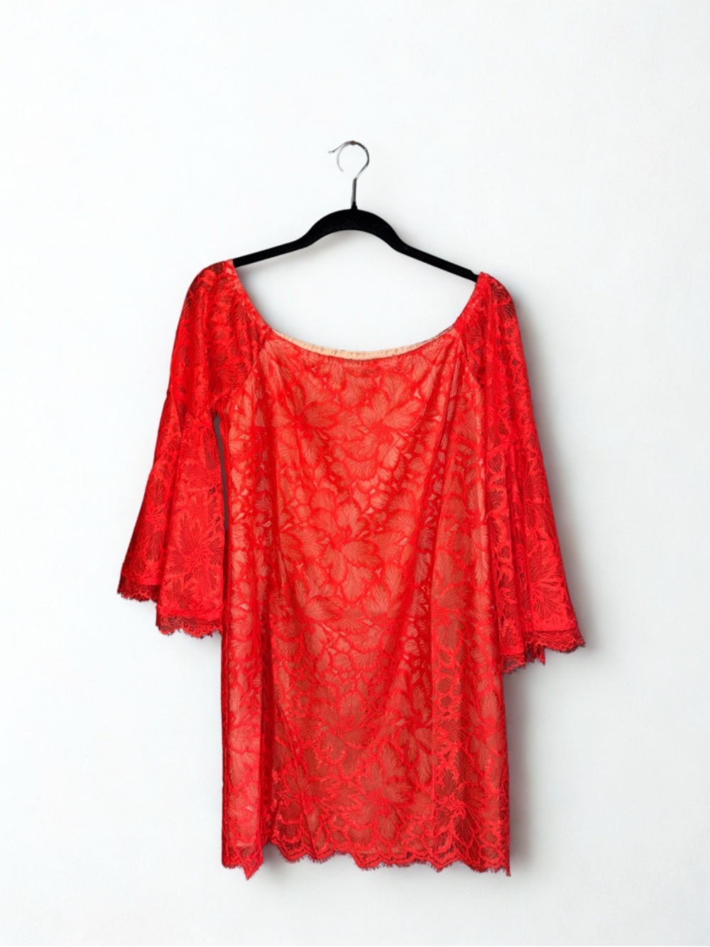 Trina Turk Red Lace Chemise with Floral Pattern